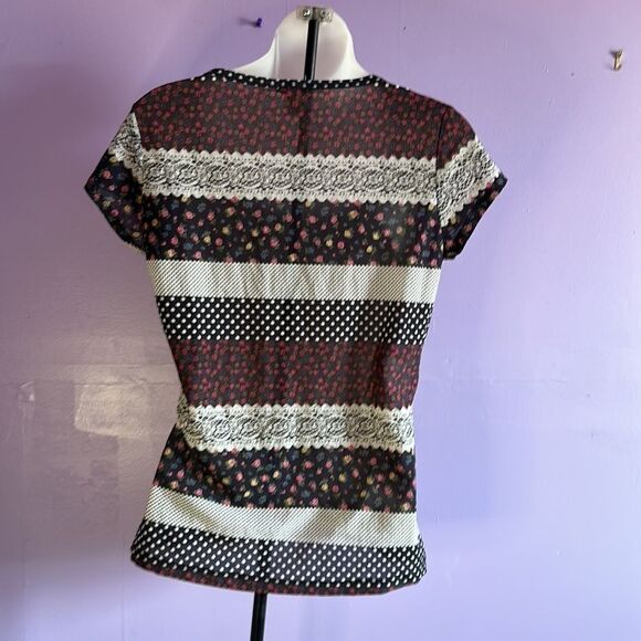 Copper Key Women's Black Floral Short Sleeve Blouse Size Medium M - Picture 2 of 3